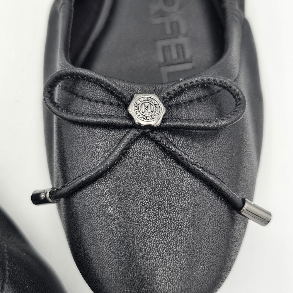 Karl Lagerfeld Paris Velma Almond Toe Ballet Flats, Dark Black, Women's 6.5M - Picture 4 of 11